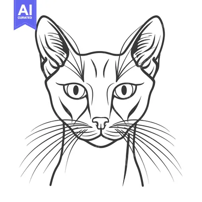 Aset desain premium: Detailed Black And White Line Art Portrait Of A Cat