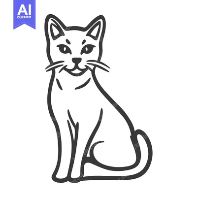 Popular premium asset: A stylized outline illustration of a seated happy looking feline