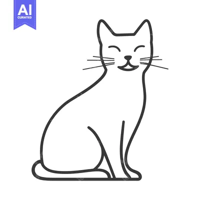 Aset premium populer: A Smiling Black and White Linear Depiction of a Domestic Feline