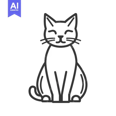 Aset desain premium: A simple illustration depicts a contented cat sitting upright