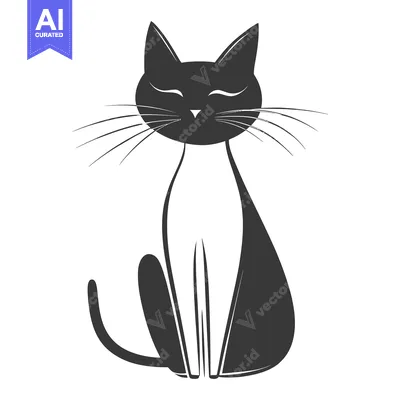 Aset desain premium: A stylized illustration of a sitting cat with closed eyes