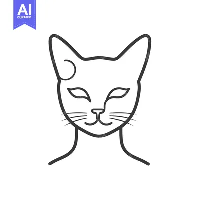 Aset premium populer: A simple outline drawing of a cute cat head