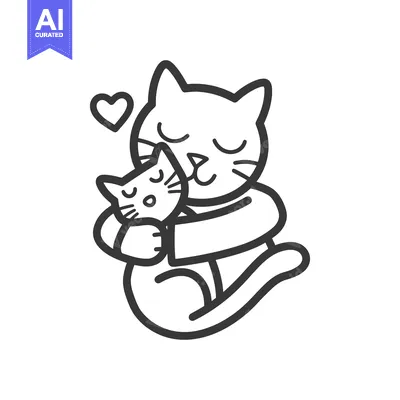 Aset desain premium: Two affectionate cats hugging each other with a heart symbol