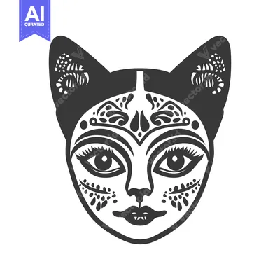 Premium design asset: Decorated stylized cat face design against a clean white background