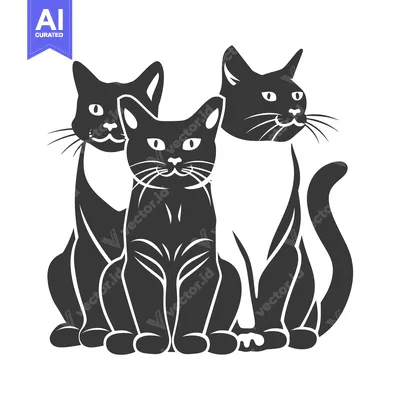 Popular premium asset: Three domestic cats are depicted in a black and white illustration