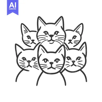 Aset desain premium: Five cartoon felines with their faces showing from the top to bottom