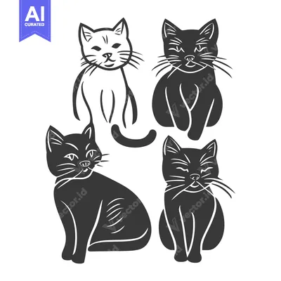 Aset premium populer: Four stylized illustrations of cats in various sitting poses