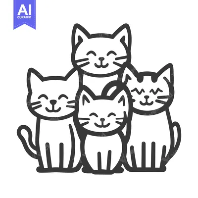 Premium design asset: A group of smiling cats are gathered closely together