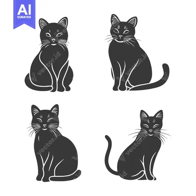 Aset desain premium: Four black cat silhouettes sitting and facing different directions