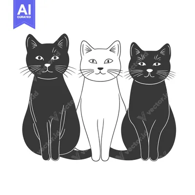 Aset premium populer: Three stylized cats in different colors sitting together