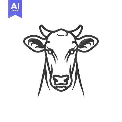 Aset desain premium: A simple monochrome graphic portrait showing a cows head and face