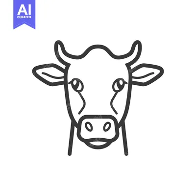 Aset premium populer: Simple black and white cartoon depiction of a cow head
