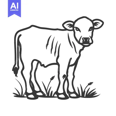 Aset premium populer: A black and white illustration of a young calf standing