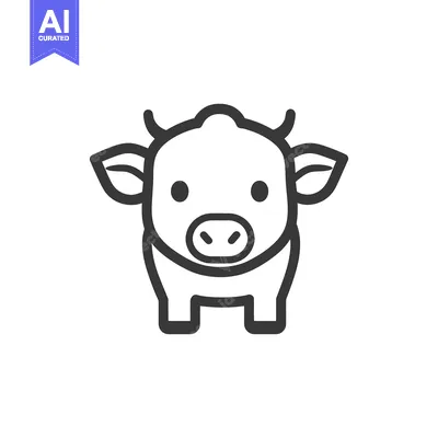 Aset premium populer: A simple black and white cartoon illustration of a cow standing