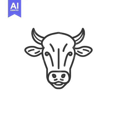 Aset desain premium: The black and white linear illustration of a cow head