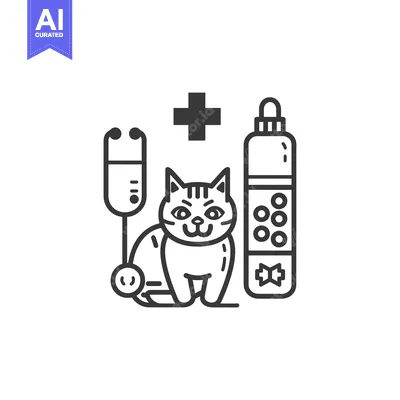 Premium design asset: Cat with Medical Supplies and Plus Sign