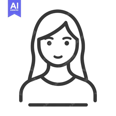 Aset desain premium: A smiling woman icon portrait with long hair and a plain outline