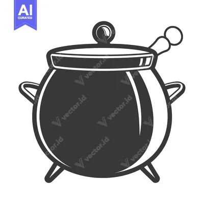 Premium design asset: Simple Illustration Depicting a Round Cooking Pot with Lid and Tool