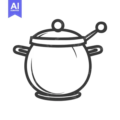 Aset premium populer: A black and white illustration of a cooking pot and spoon