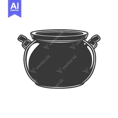 Aset premium populer: A dark gray cooking cauldron with two attached side handles