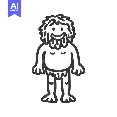 Aset desain premium: A Cartoon Depiction of a Smiling Humanoid Prehistoric Character