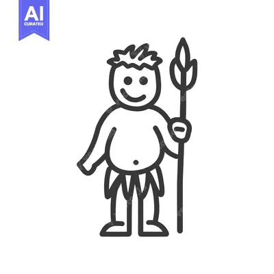 Aset premium populer: A simple illustration of a smiling tribal character holding a spear