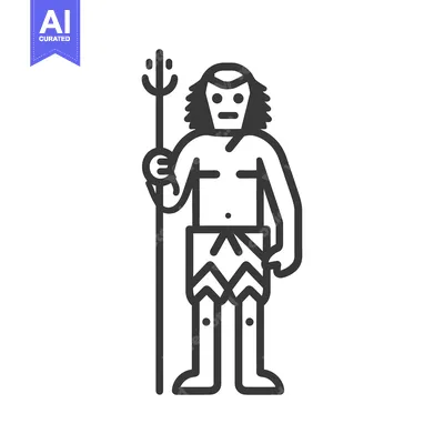 Aset desain premium: A stylized male figure holding a spear standing upright