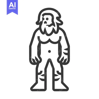 Aset desain premium: A stylized black and white illustration of a large humanoid creature