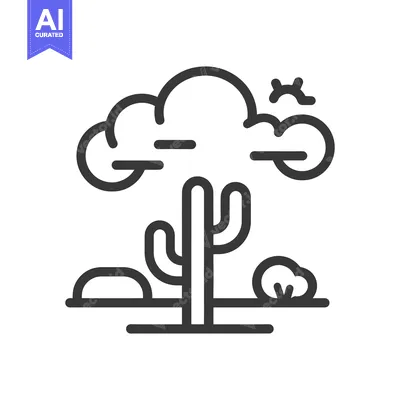 Premium design asset: A desert landscape icon with cactus cloud and sun outlines