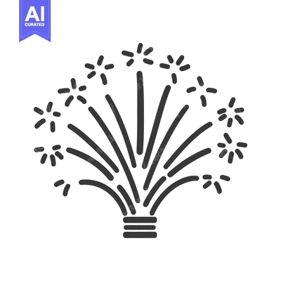 Premium design asset: Simple black and white image of a celebratory fireworks display