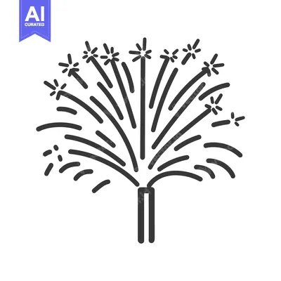 Premium design asset: A simple black and white illustration depicting fireworks in the sky