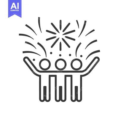 Aset premium populer: Simple black line drawing depicts joyous celebration with figures