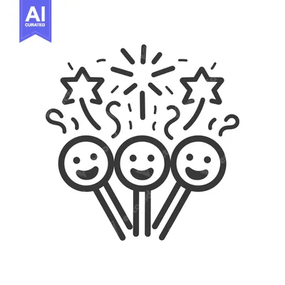 Aset premium populer: Happy faces celebrate with stars fireworks and confetti together