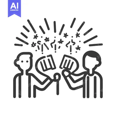 Popular premium asset: Two people clinking mugs together with celebratory confetti
