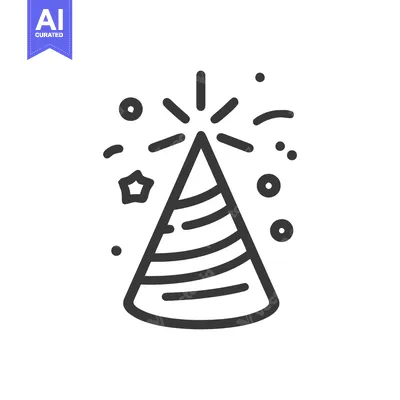 Aset desain premium: Party Hat Icon with Confetti, Celebration Symbol, Minimalist Line Art
