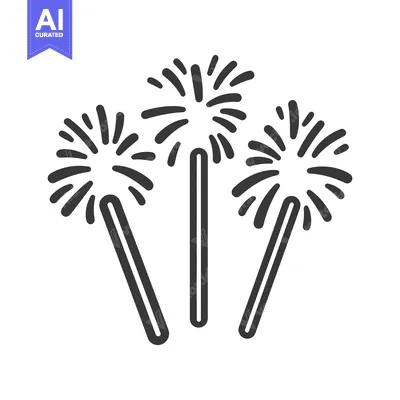 Aset premium populer: Several stylized depictions of fireworks are illustrated in black