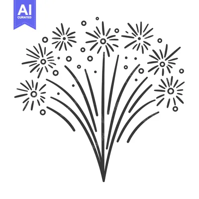 Premium design asset: Simple black and white illustration of several exploding fireworks