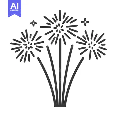 Premium design asset: Simple Black Line Drawing Depicting Festive Firework Explosions