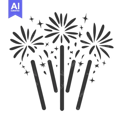 Aset desain premium: Three stylized fireworks explosions with sparkling light effects on di