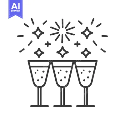 Aset premium populer: Three champagne glasses with celebratory fireworks and stars above the