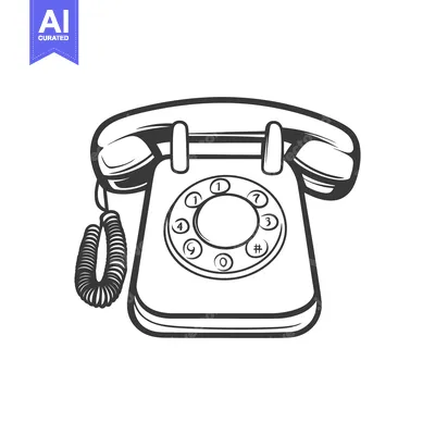 Aset premium populer: A simple black and white illustration of a rotary dial telephone