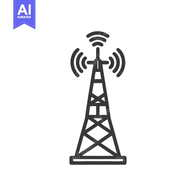 Aset premium populer: Minimalist Communication Tower Icon with Radio Waves on White Backgrou
