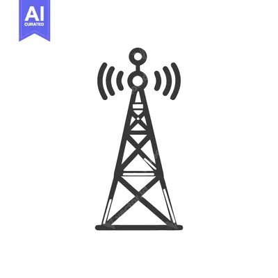 Premium design asset: Minimalist Radio Tower Icon with Signal Waves on White Background