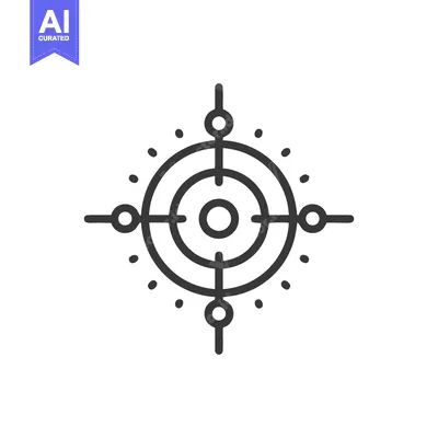 Aset desain premium: Minimalist Target Icon: Concentric Circles with Radial Lines and Dots