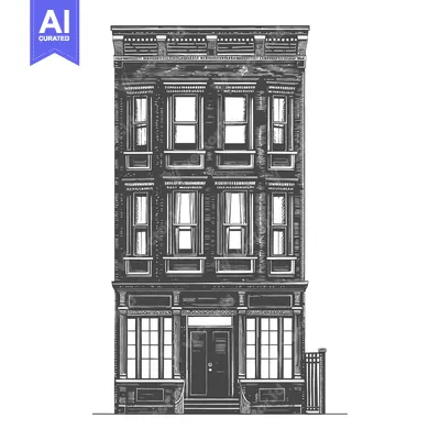 Premium design asset: A Tall Brick Building With Many Windows and a Door