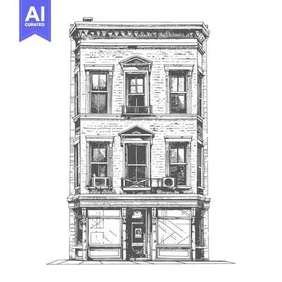 Premium design asset: Hand Drawn Sketch Of A Three Story Brick Building