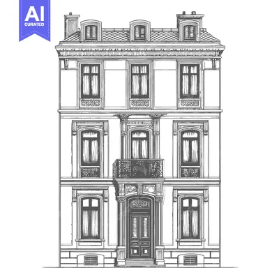 Aset desain premium: Elegant Three Story Townhouse Architectural Drawing