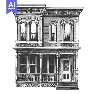 Aset premium populer: Victorian Style House Architectural Drawing Illustration