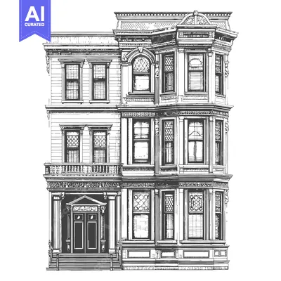Premium design asset: Elegant Victorian Style Three Story Townhouse Building
