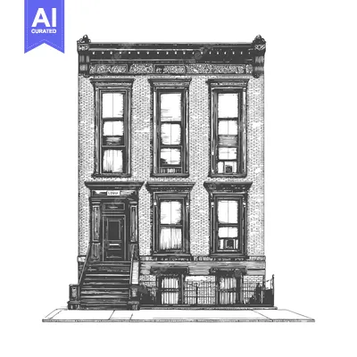 Premium design asset: Three story brick townhouse architectural drawing illustration